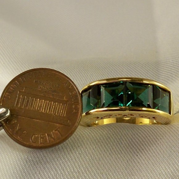 New Vintage R C by Adrienne Emerald Green Cubic Zirconias, Gold Ring - Picture 4 of 12